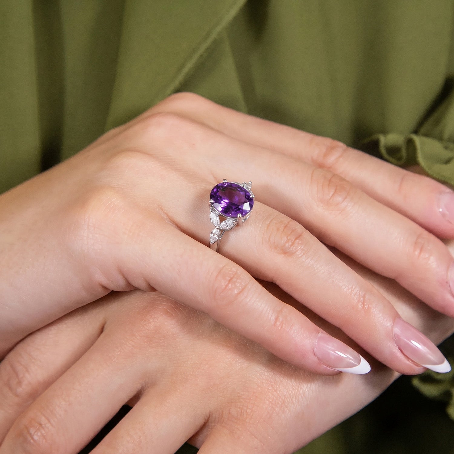 Royal Bali Collection - D'Joy African Amethyst &amp; Moissanite Ring in Rhodium Overlay Sterling Silver 3.64 Ct. 8527273 3