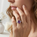 Royal Bali Collection - D'Joy African Amethyst & Moissanite Ring in Rhodium Overlay Sterling Silver 3.64 Ct._8527273_4