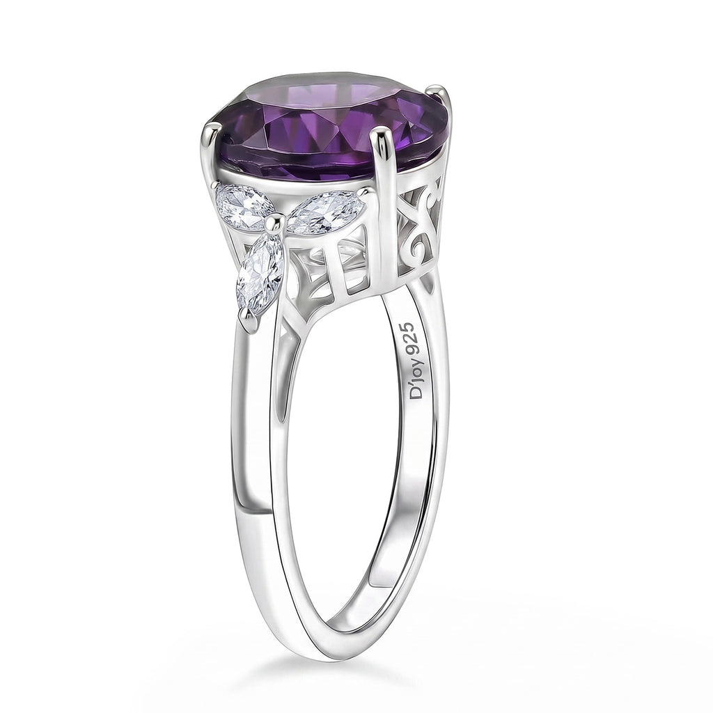 Royal Bali Collection - D'Joy African Amethyst & Moissanite Ring in Rhodium Overlay Sterling Silver 3.64 Ct._8527273_5