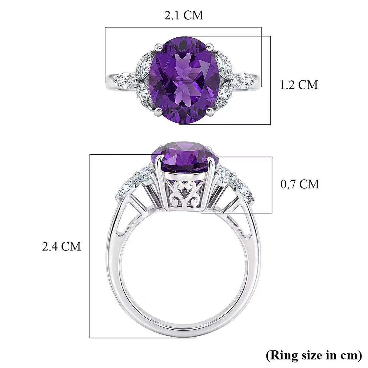 Royal Bali Collection - D'Joy African Amethyst &amp; Moissanite Ring in Rhodium Overlay Sterling Silver 3.64 Ct. 8527273 7