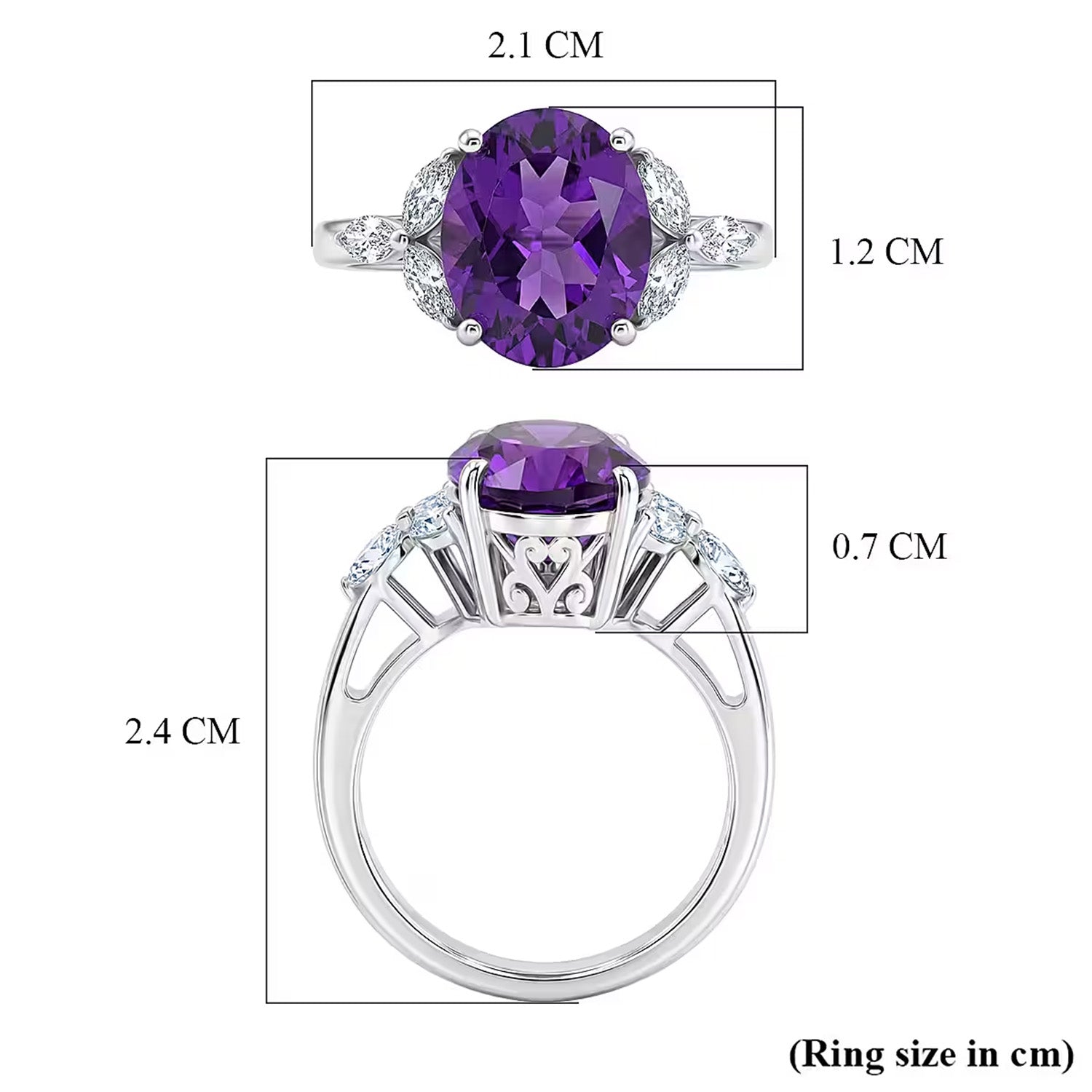 Royal Bali Collection - D'Joy African Amethyst &amp; Moissanite Ring in Rhodium Overlay Sterling Silver 3.64 Ct. 8527273 7