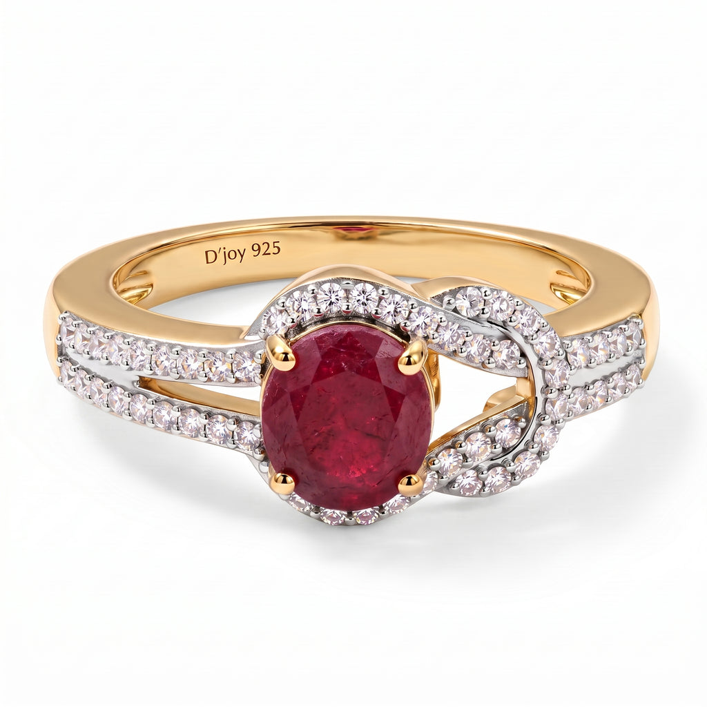 Royal Bali Collection - D'Joy African Ruby & White Zircon Solitaire Ring in 18K Vermeil Yellow Gold Plated Sterling Silver 1.70 Ct._8527292