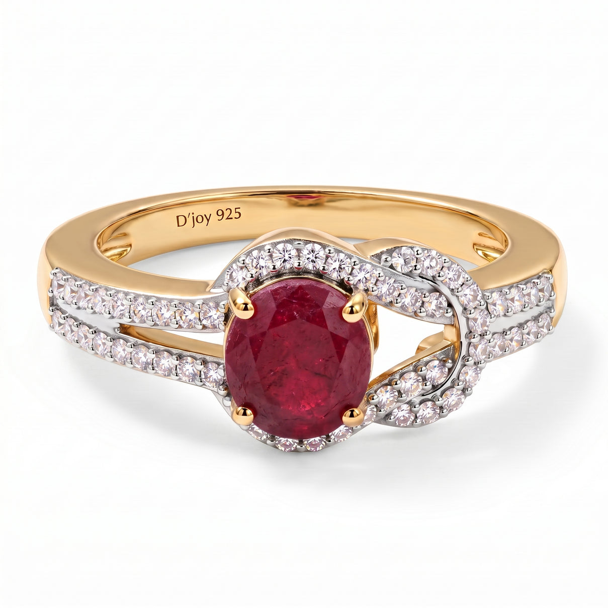 D'Joy African Ruby and White Zircon Solitaire Knot Ring in 18K Vermeil Yellow Gold Plated Sterling Silver 1.69 Ct 8527292 0