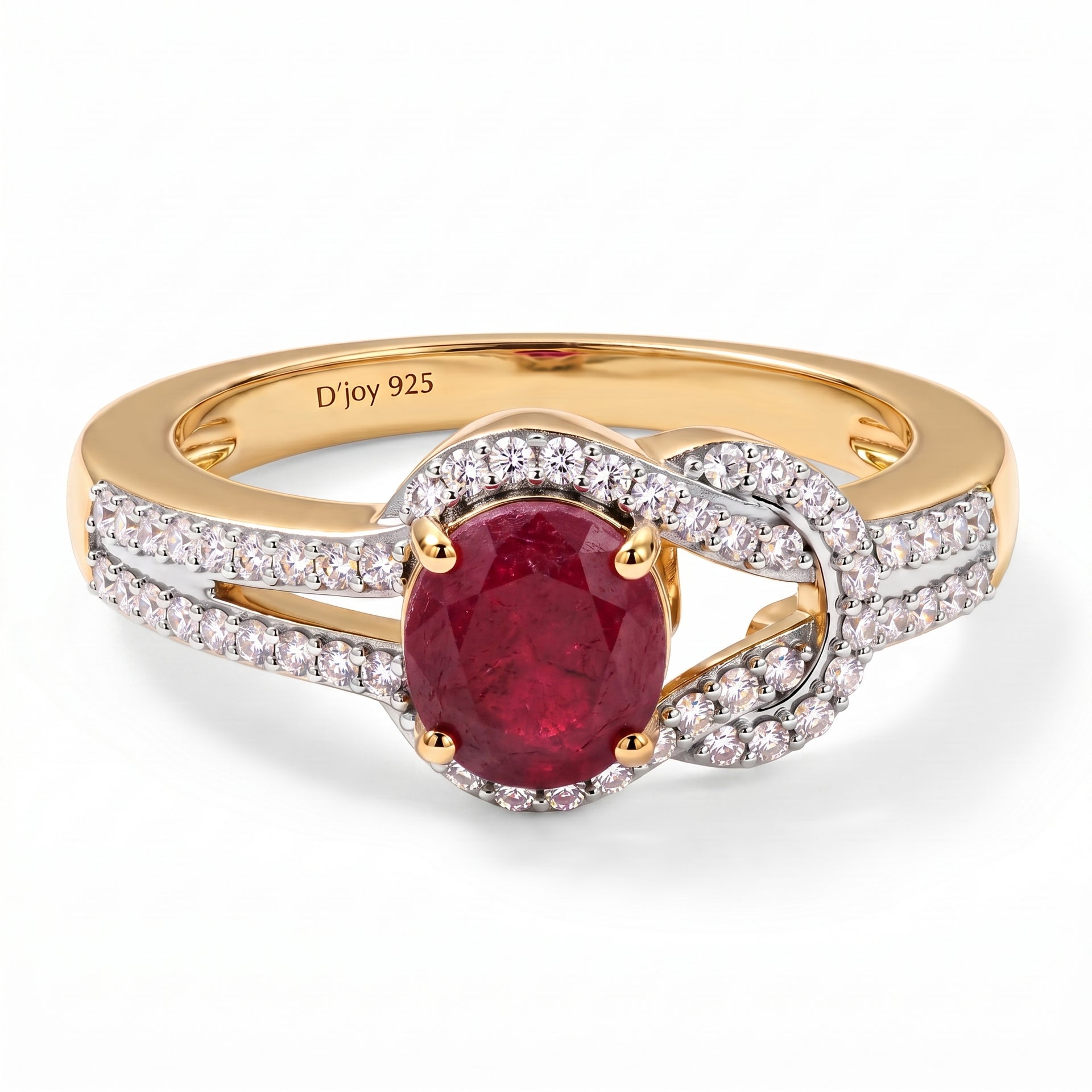 D'Joy African Ruby and White Zircon Solitaire Knot Ring in 18K Vermeil Yellow Gold Plated Sterling Silver 1.69 Ct 8527292 0