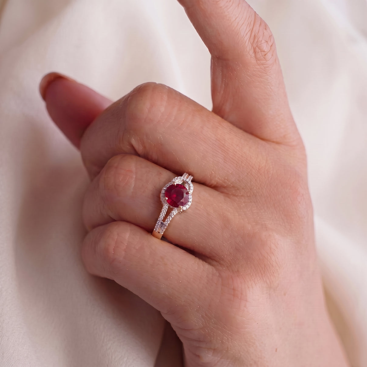 D'Joy African Ruby and White Zircon Solitaire Knot Ring in 18K Vermeil Yellow Gold Plated Sterling Silver 1.69 Ct 8527292 2