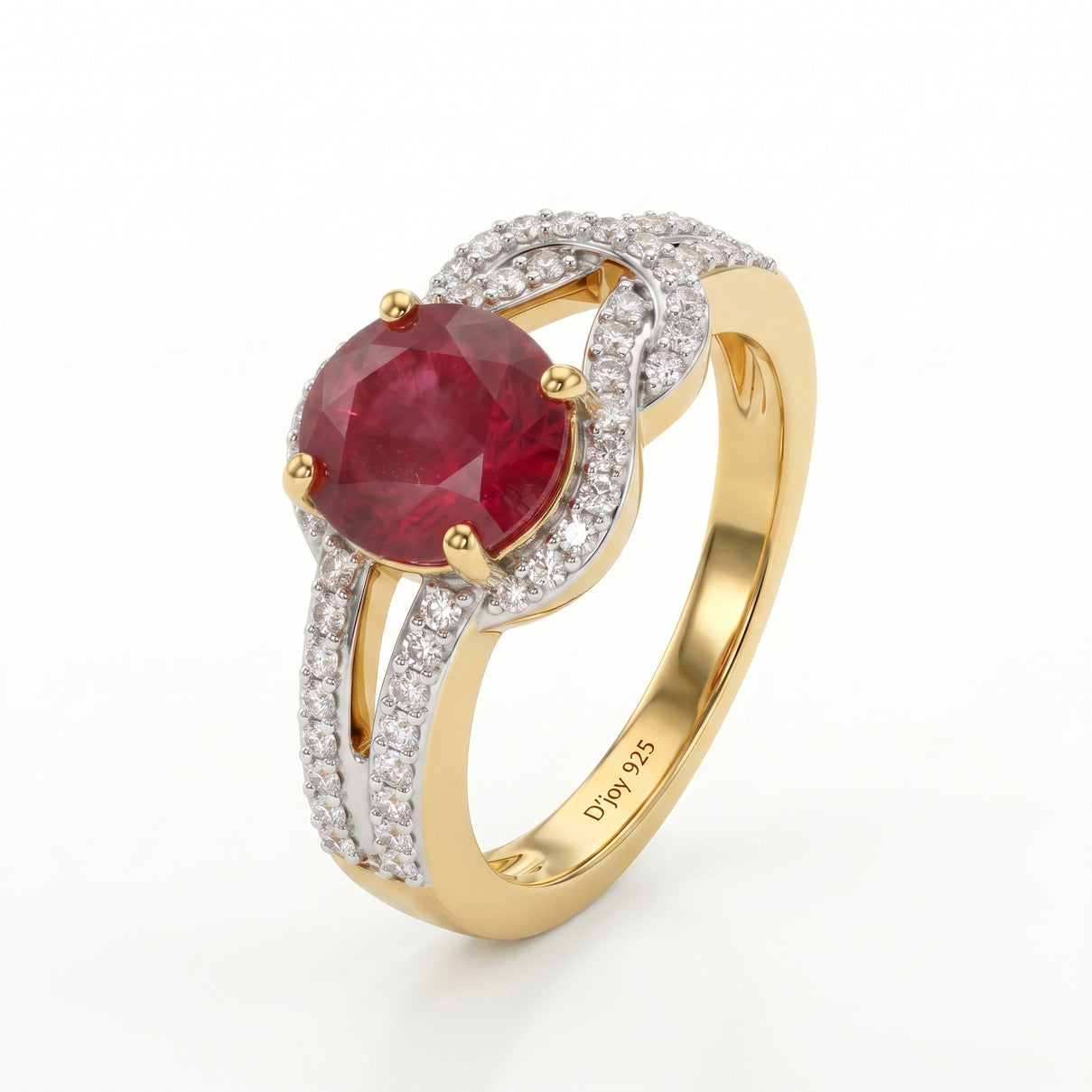 D'Joy African Ruby and White Zircon Solitaire Knot Ring in 18K Vermeil Yellow Gold Plated Sterling Silver 1.69 Ct 8527292 3