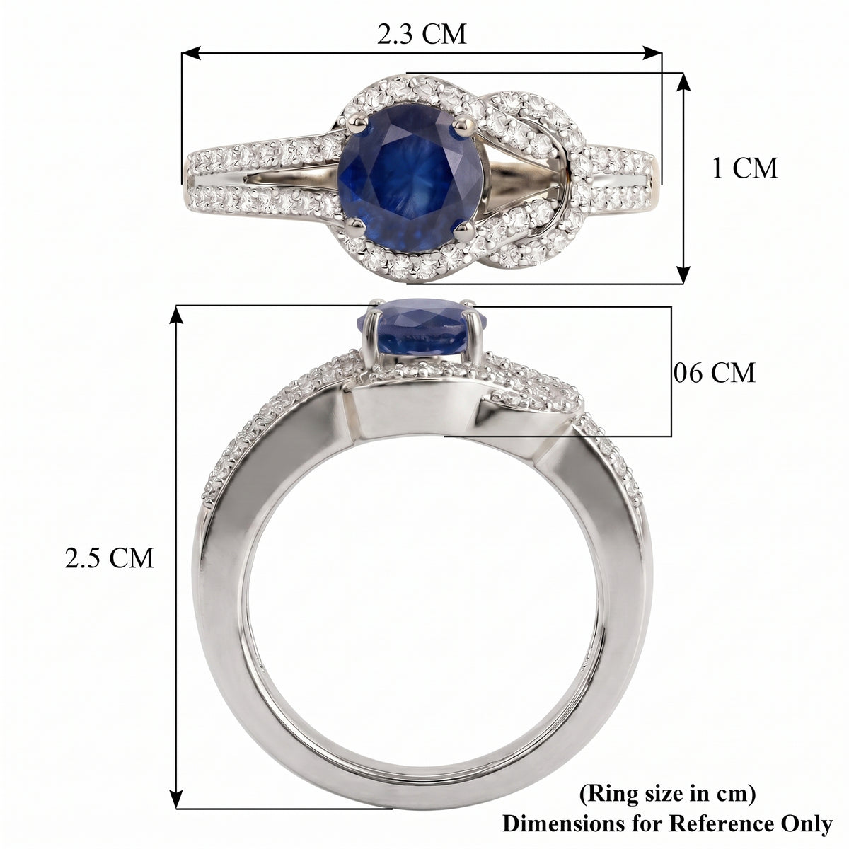 D'Joy Fissure Filled Blue Sapphire and White Zircon Solitaire Knot Ring in Rhodium Overlay Sterling Silver 1.92 Ct. V32553098 6