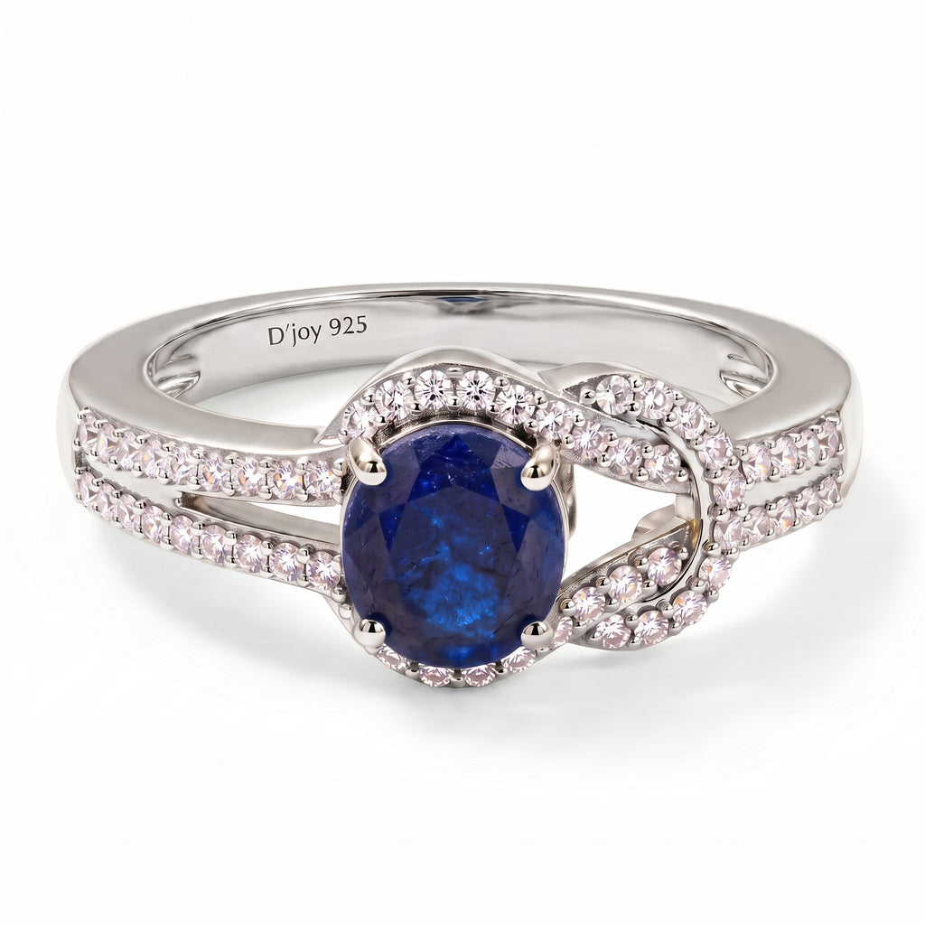 Royal Bali Collection - D'Joy Fissure Filled Blue Sapphire & White Zircon Ring in Rhodium Overlay Sterling Silver 1.92 Ct._8527315
