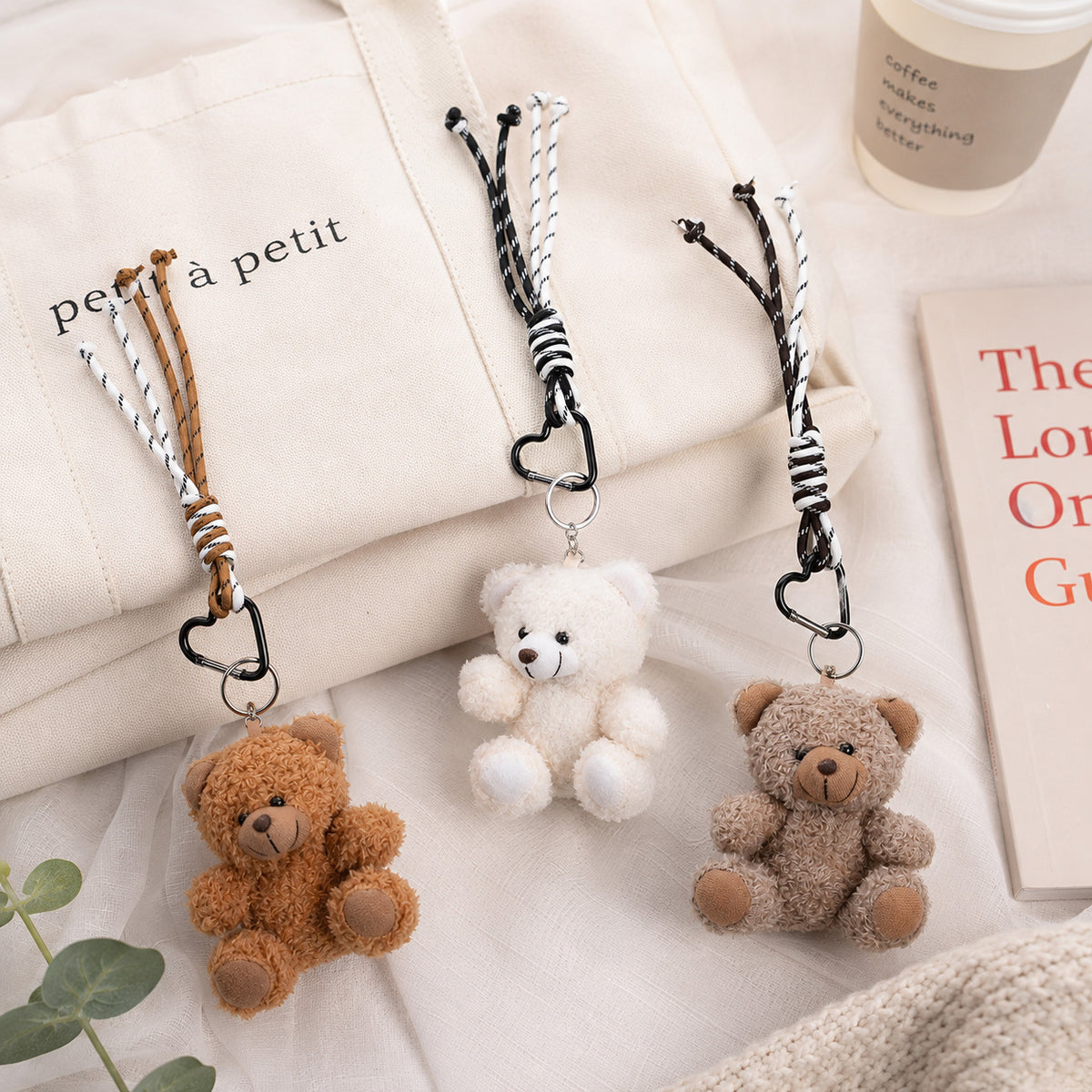 Set of 3 Teddy Bear Plush Keychains (24cm) - Khaki, Brown &amp; White 8528065 2