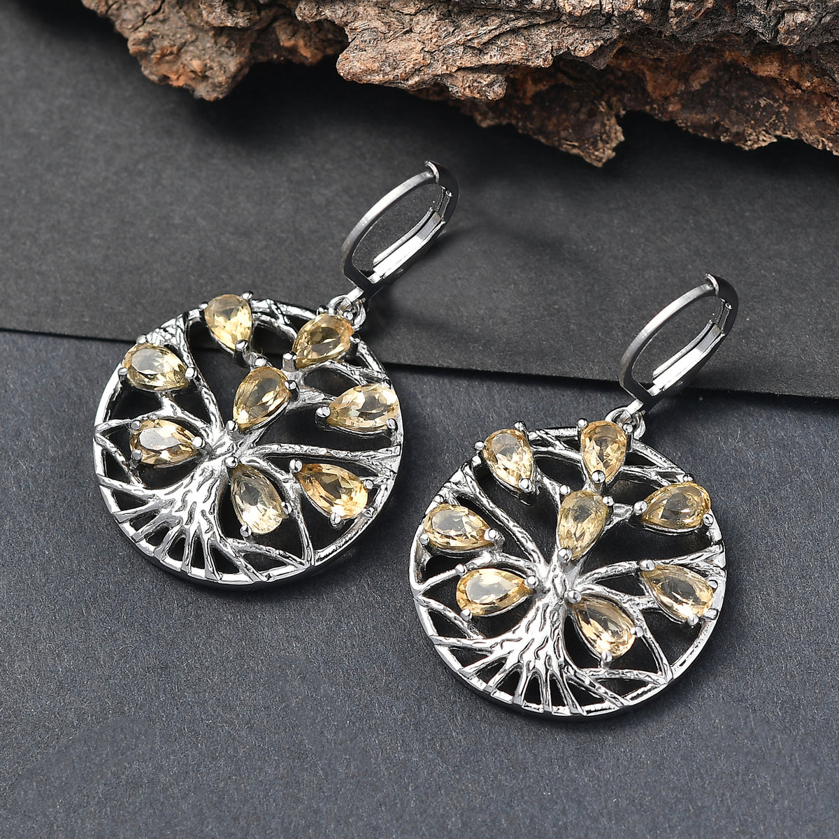 EverTrue - Citrine Tree of Life Earring with Lever Back 3.22 Ct. V32513209 3