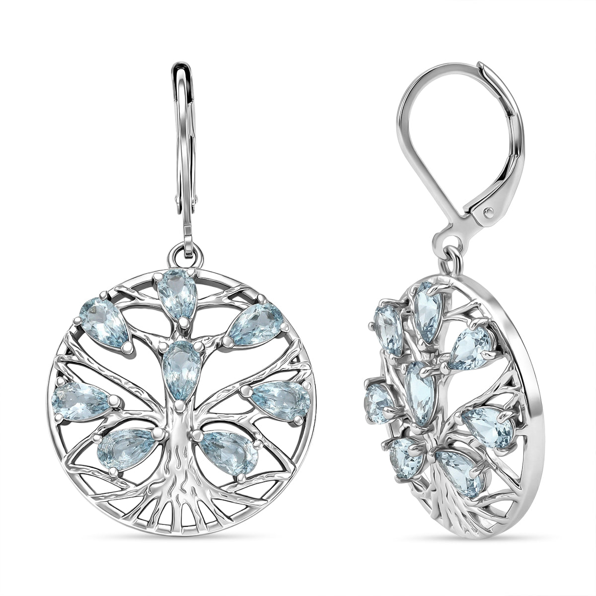EverTrue - Skyblue Topaz Tree of Life Earring with Lever Back 3.90 Ct. V32520947 0