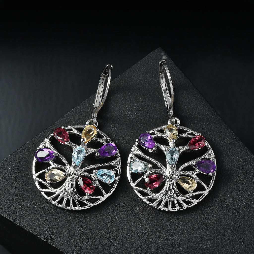EverTrue - Orissa Rose Garnet & Multi Gemstones Earring with Lever Back 3.80 Ct._8528110_1