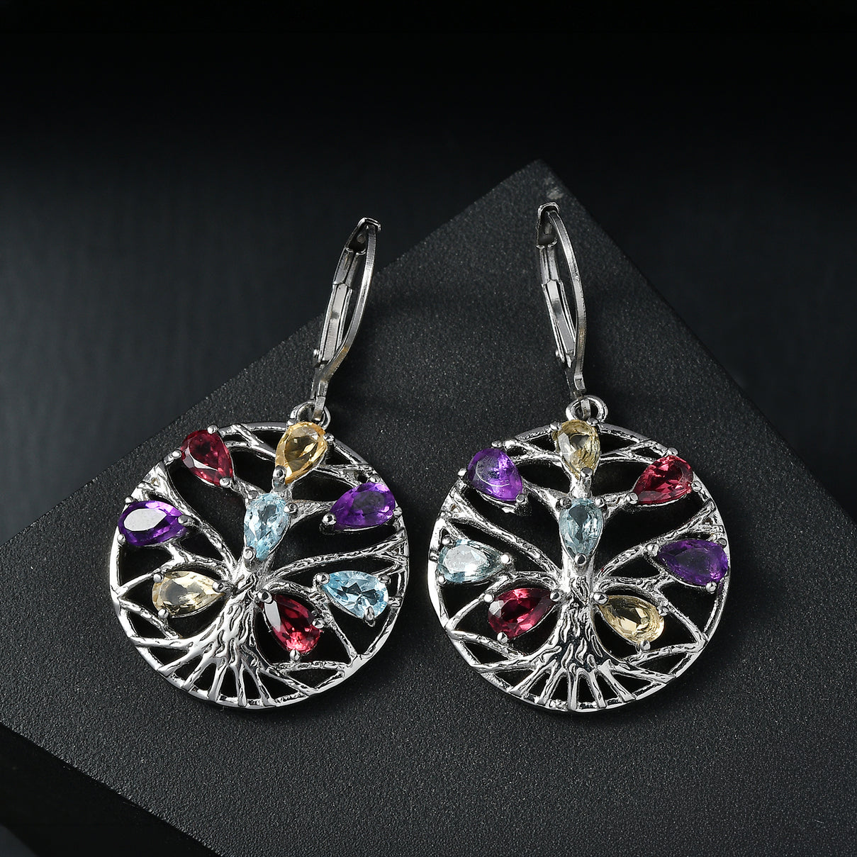 Orissa Rose Garnet &amp; Multi Gemstones Earring with Lever Back 3.80 Ct. V32521051 2