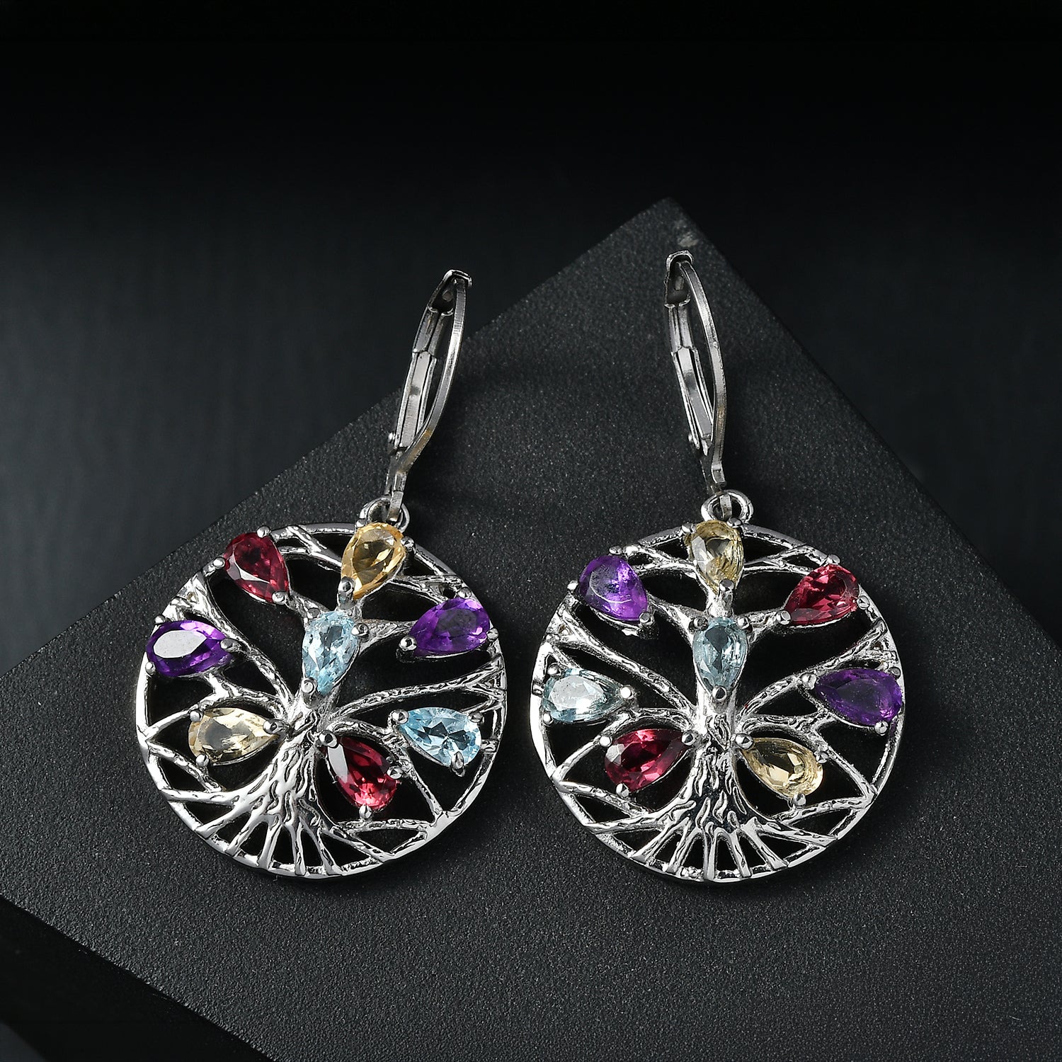 Orissa Rose Garnet &amp; Multi Gemstones Earring with Lever Back 3.80 Ct. V32521051 2