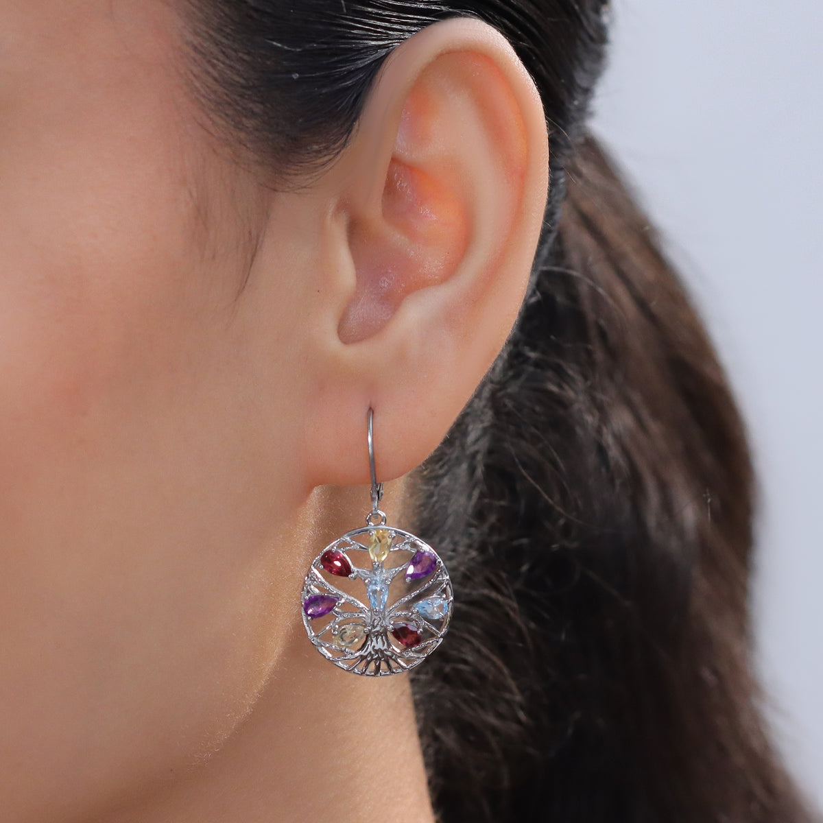 Orissa Rose Garnet &amp; Multi Gemstones Earring with Lever Back 3.80 Ct. V32521051 3