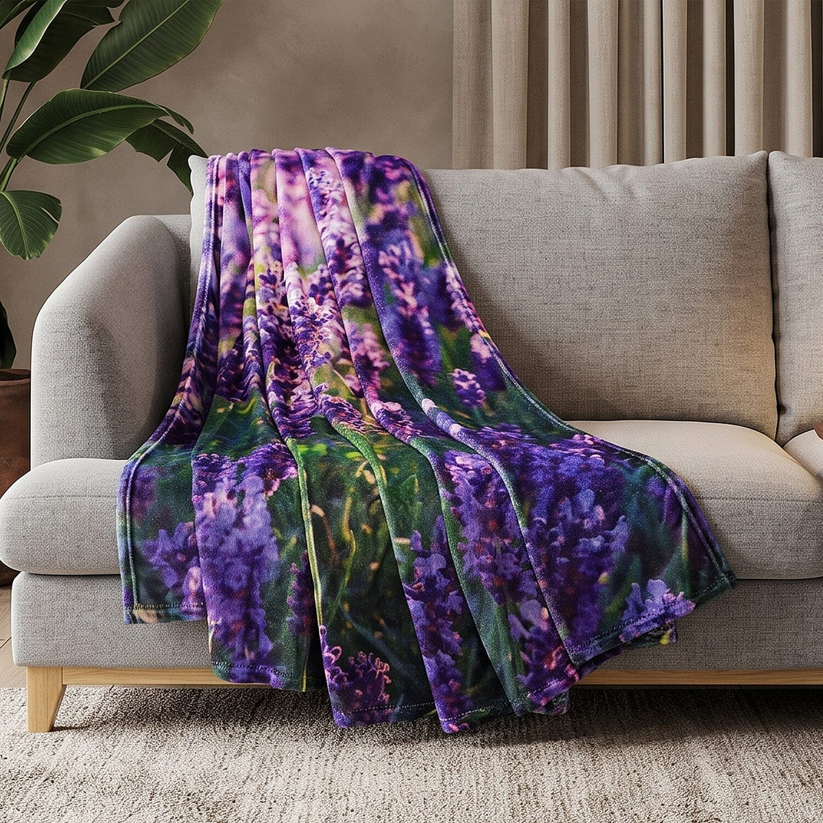 LIVMORE Single-Sided Digital Print Flannel Blanket (150x200cm) - Lavender V32746506 0