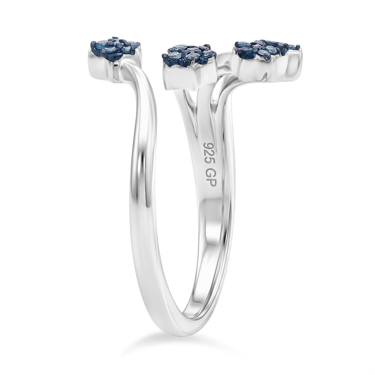 GP - Celestial Dream Collection - Blue Diamond &amp; Blue Sapphire Shooting Star Ring in Rhodium Overlay Sterling Silver V32574414 4