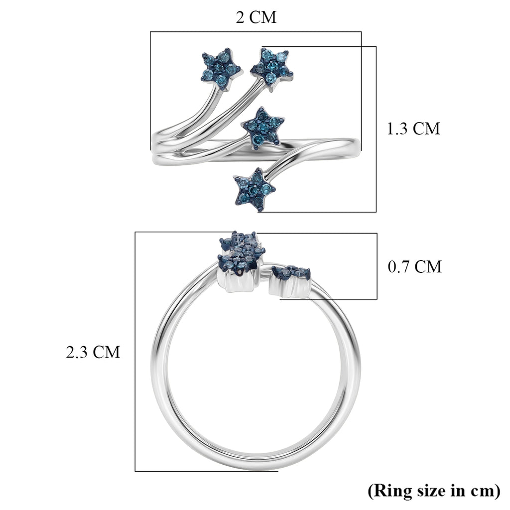 GP - Celestial Dream Collection - Blue Diamond & Blue Sapphire Shooting Star Ring in Rhodium Overlay Sterling Silver_8528225_5