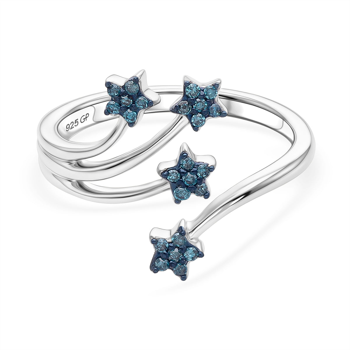 GP - Celestial Dream Collection - Blue Diamond &amp; Blue Sapphire Shooting Star Ring in Rhodium Overlay Sterling Silver V32530359 0