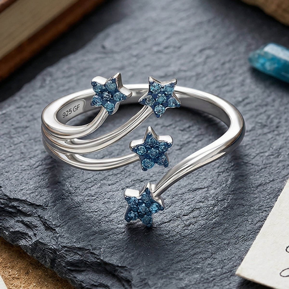 GP - Celestial Dream Collection - Blue Diamond &amp; Blue Sapphire Shooting Star Ring in Rhodium Overlay Sterling Silver V32530359 3