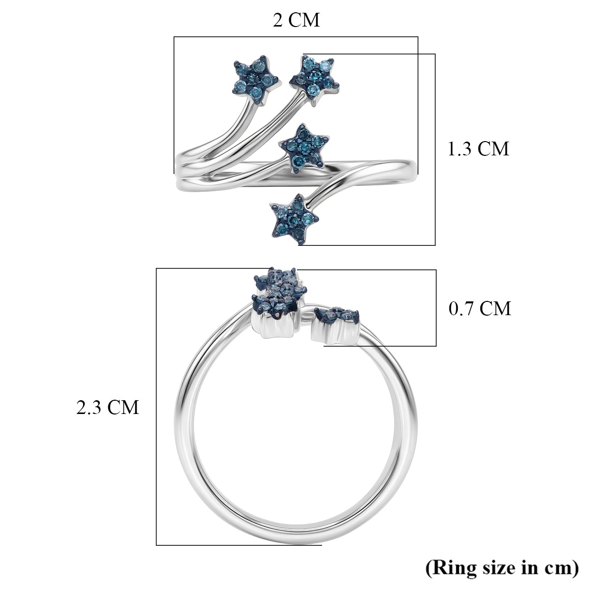 GP - Celestial Dream Collection - Blue Diamond &amp; Blue Sapphire Shooting Star Ring in Rhodium Overlay Sterling Silver V32530359 6
