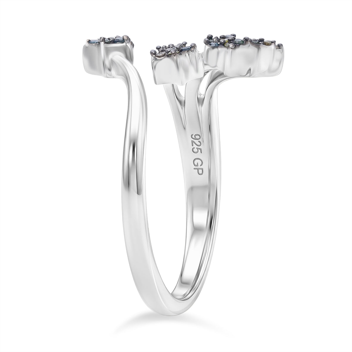 GP - Celestial Dream Collection - Multi Diamond &amp; Blue Sapphire Shooting Star Ring in Rhodium Overlay Sterling Silver 8528238 3
