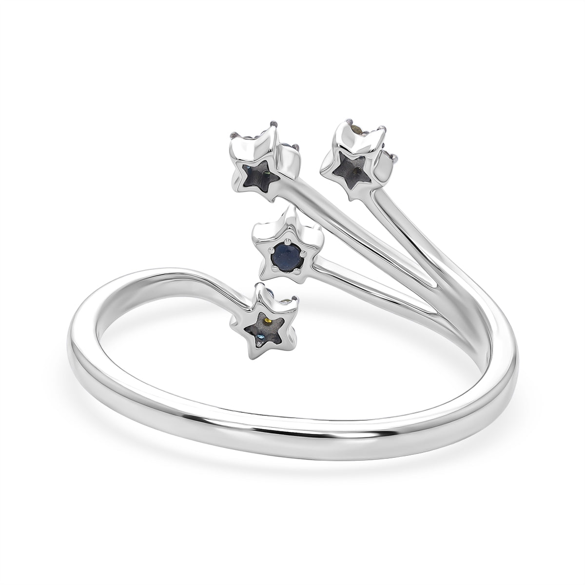 GP - Celestial Dream Collection - Multi Diamond &amp; Blue Sapphire Shooting Star Ring in Rhodium Overlay Sterling Silver 8528238 4
