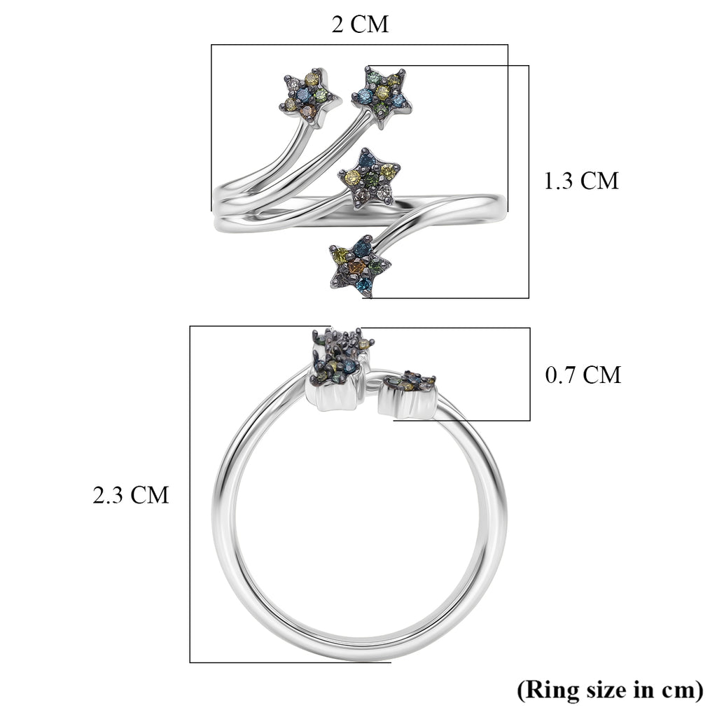 GP - Multi Diamond & Blue Sapphire Shooting Star Ring in Rhodium Overlay Sterling Silver_8528238_5