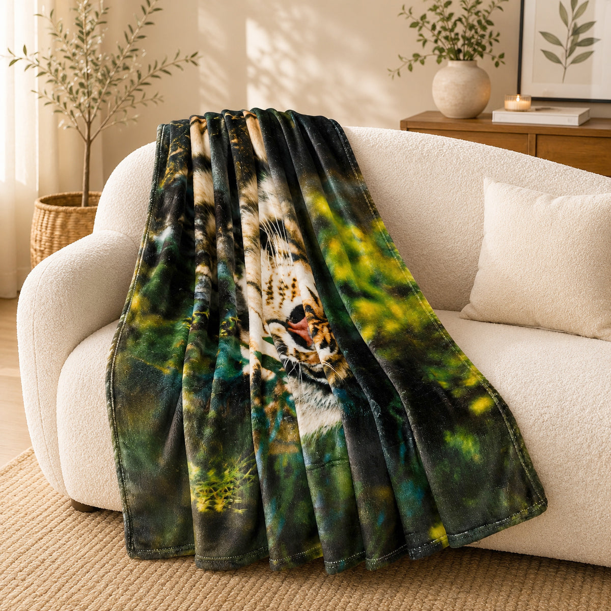 LIVMORE Tiger Print Soft Flannel Fleece Throw Blanket (154 x 212 cm) - Multi-colour V32580028 0