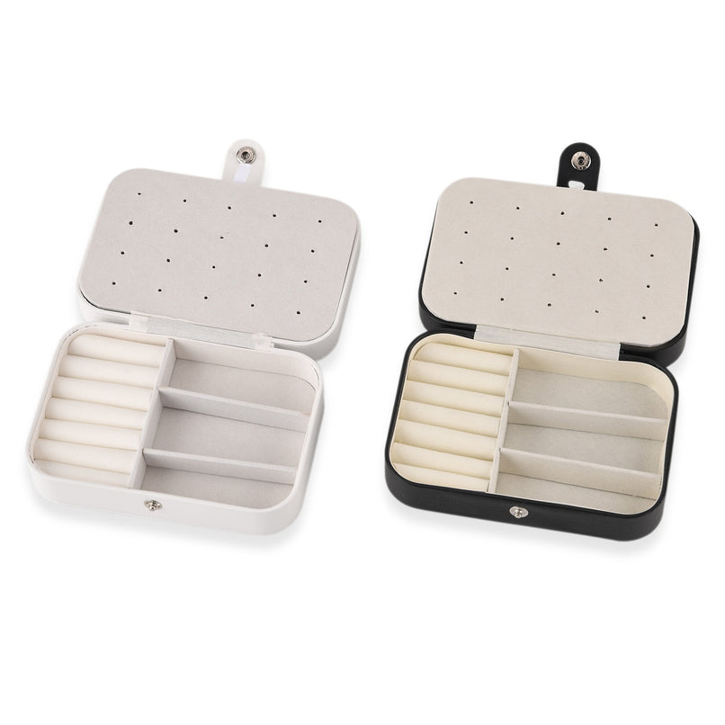 LIVMORE Set of 2 Travel Jewellery Box Organisers with Snap Button Closure (15.5x10.5x5cm) - Black & White_8528435