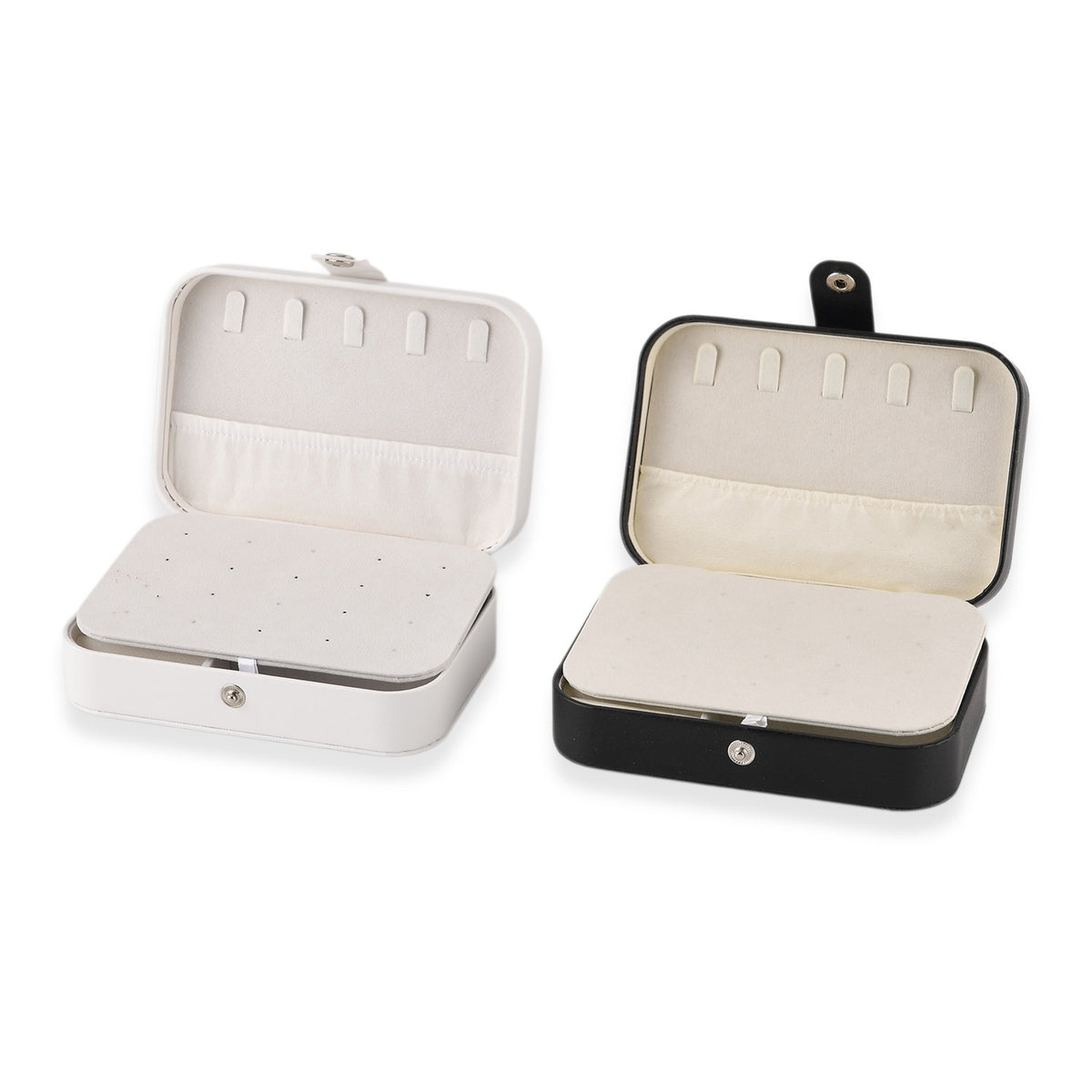 LIVMORE Set of 2 Travel Jewellery Box Organisers with Snap Button Closure (15.5x10.5x5cm) - Black &amp; White V32637716 3