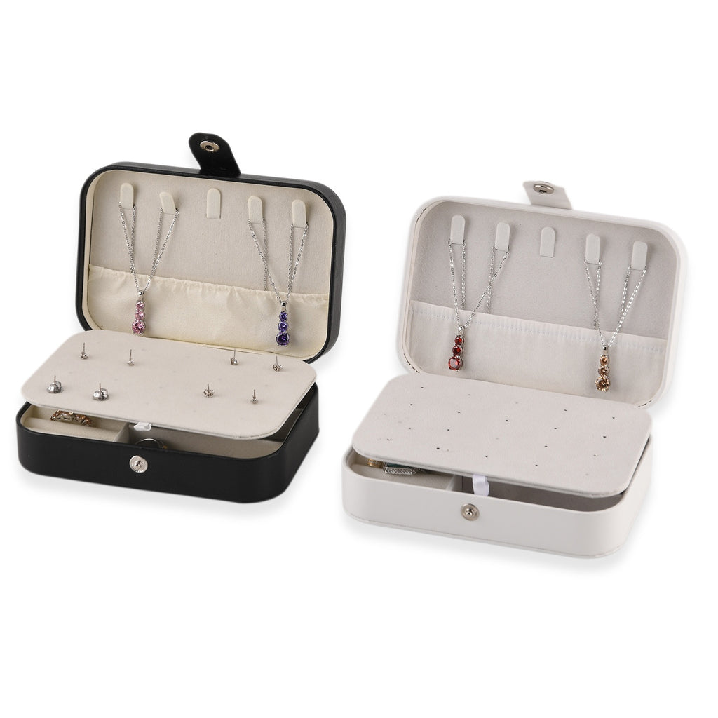 LIVMORE Set of 2 Travel Jewellery Box Organisers with Snap Button Closure (15.5x10.5x5cm) - Black & White_8528435_3