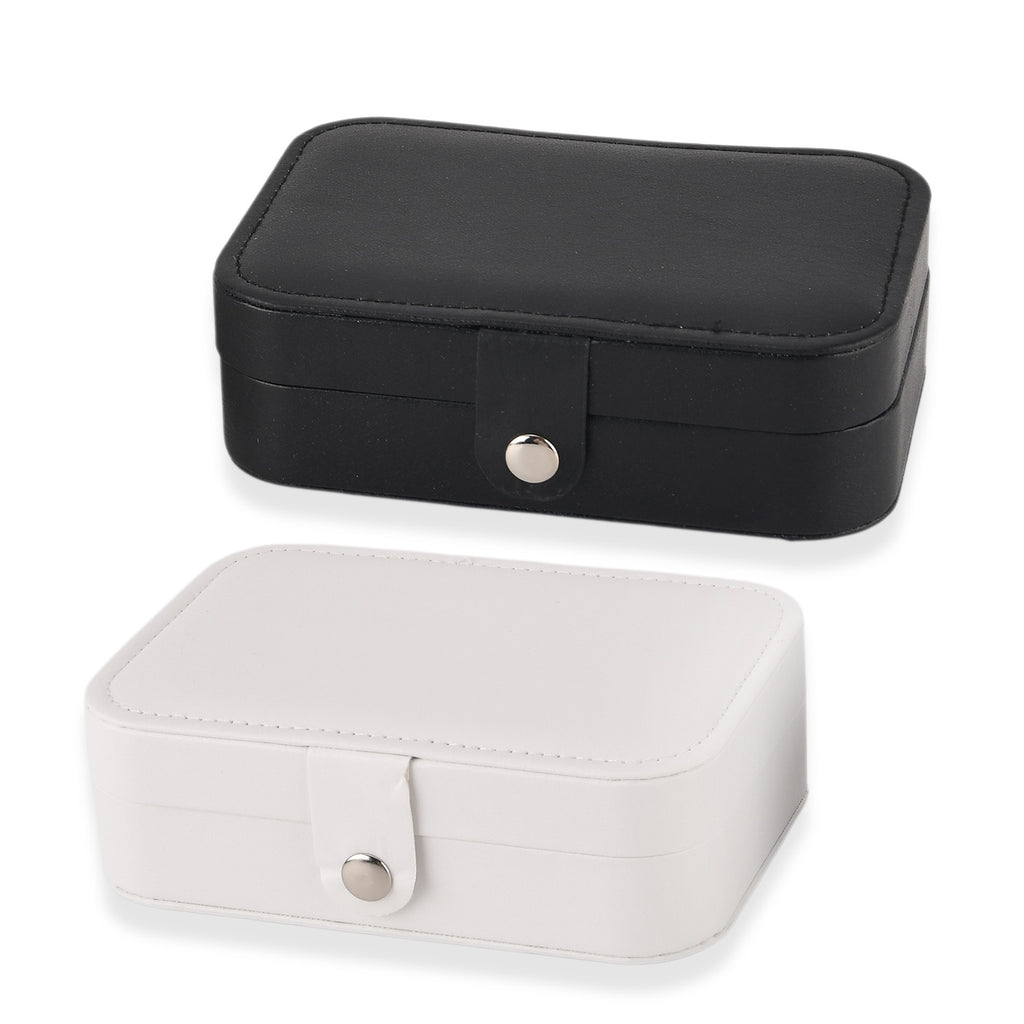LIVMORE Set of 2 Travel Jewellery Box Organisers with Snap Button Closure (15.5x10.5x5cm) - Black & White_8528435_4