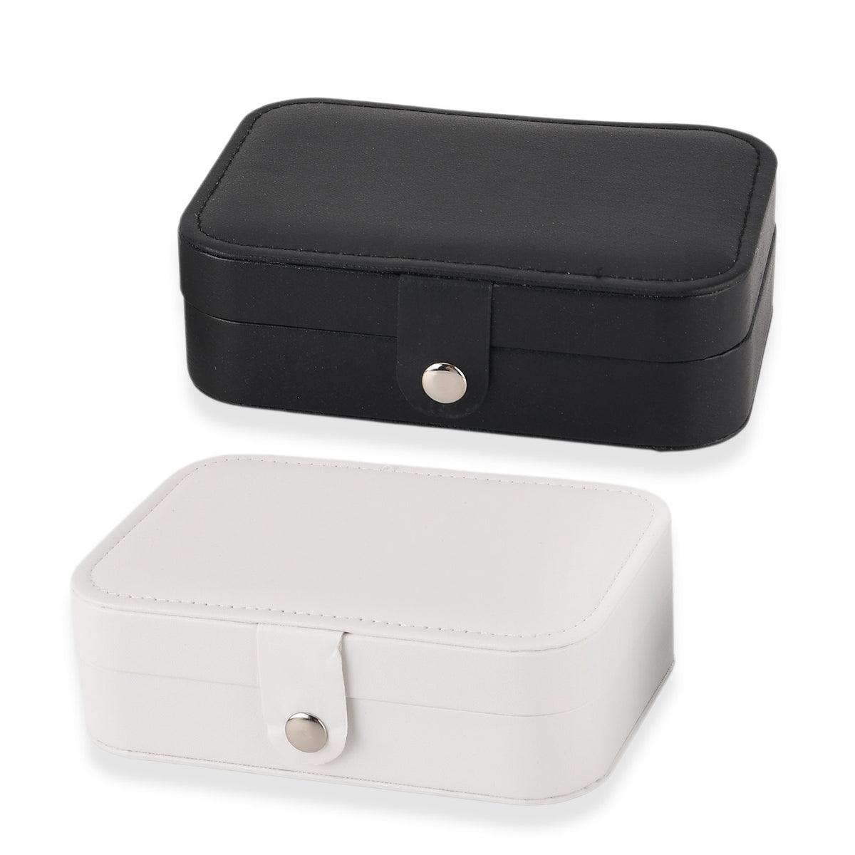 LIVMORE Set of 2 Travel Jewellery Box Organisers with Snap Button Closure (15.5x10.5x5cm) - Black &amp; White V32637716 5