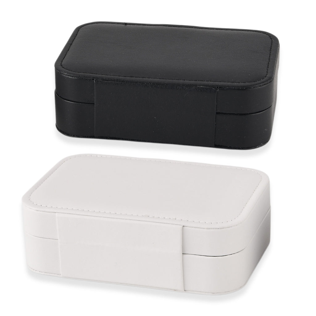 LIVMORE Set of 2 Travel Jewellery Box Organisers with Snap Button Closure (15.5x10.5x5cm) - Black & White_8528435_5
