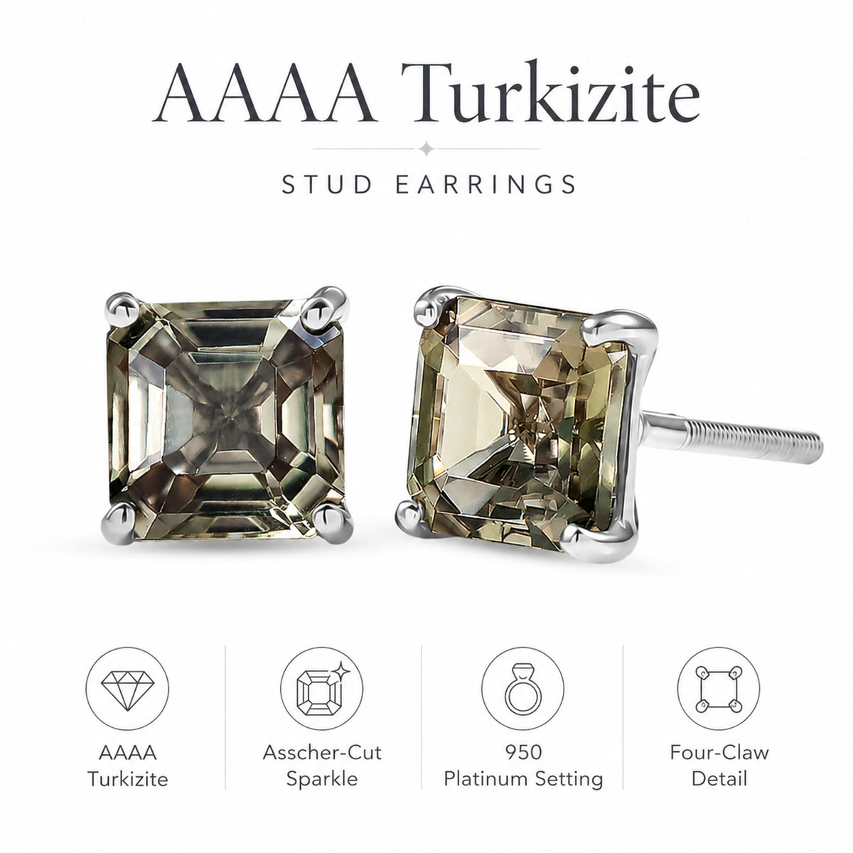 Collector Edition- Rhapsody 950 Platinum AAAA Asscher Cut Natural TURKIZITE Earring with Screw Back 5.25 Cts V32607875 6