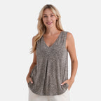 La Marey Pleated V-Neck Floral Tunic Top (One Size, 8-18) - Stone_8528625