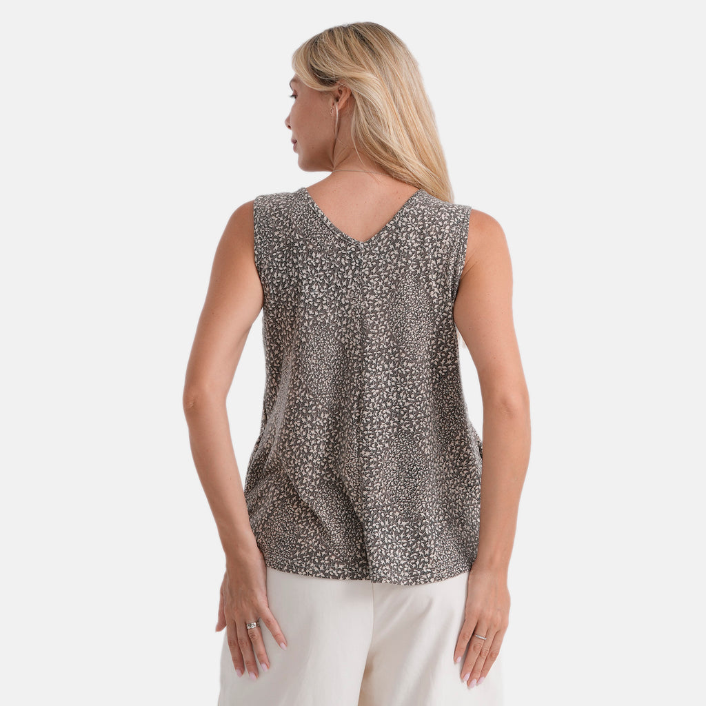 La Marey Pleated V-Neck Floral Tunic Top (One Size, 8-18) - Stone_8528625_2