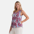 La Marey Pleated V-Neck Floral Tunic Top (One Size, 8-18) - Red_8528627_3