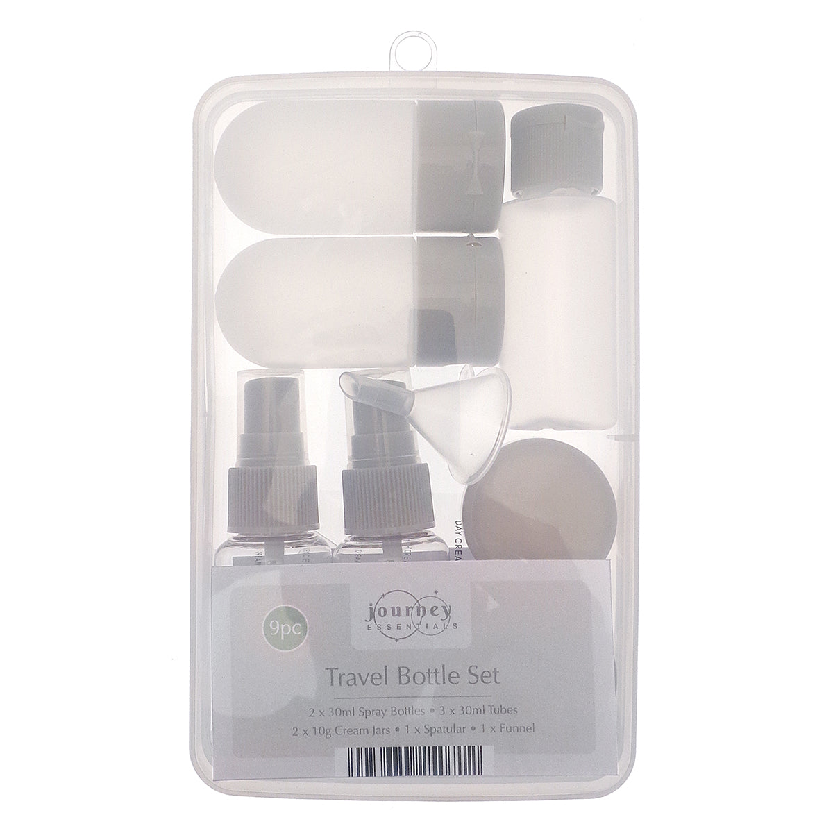 9-Piece Travel Bottle Set - Leak Proof Refillable Cosmetic Containers with Spray Pump Bottles and Funnel - Grey V32518330 0