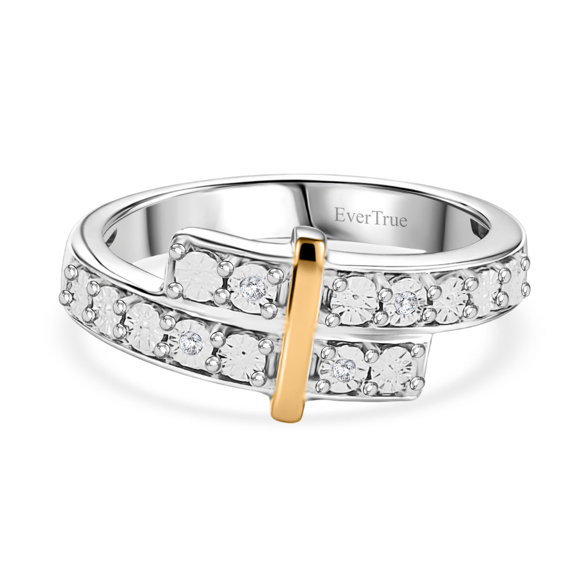 Natural White Diamond Bypass Ring in Platinum &amp; Yellow Pen Plating 8528871 0