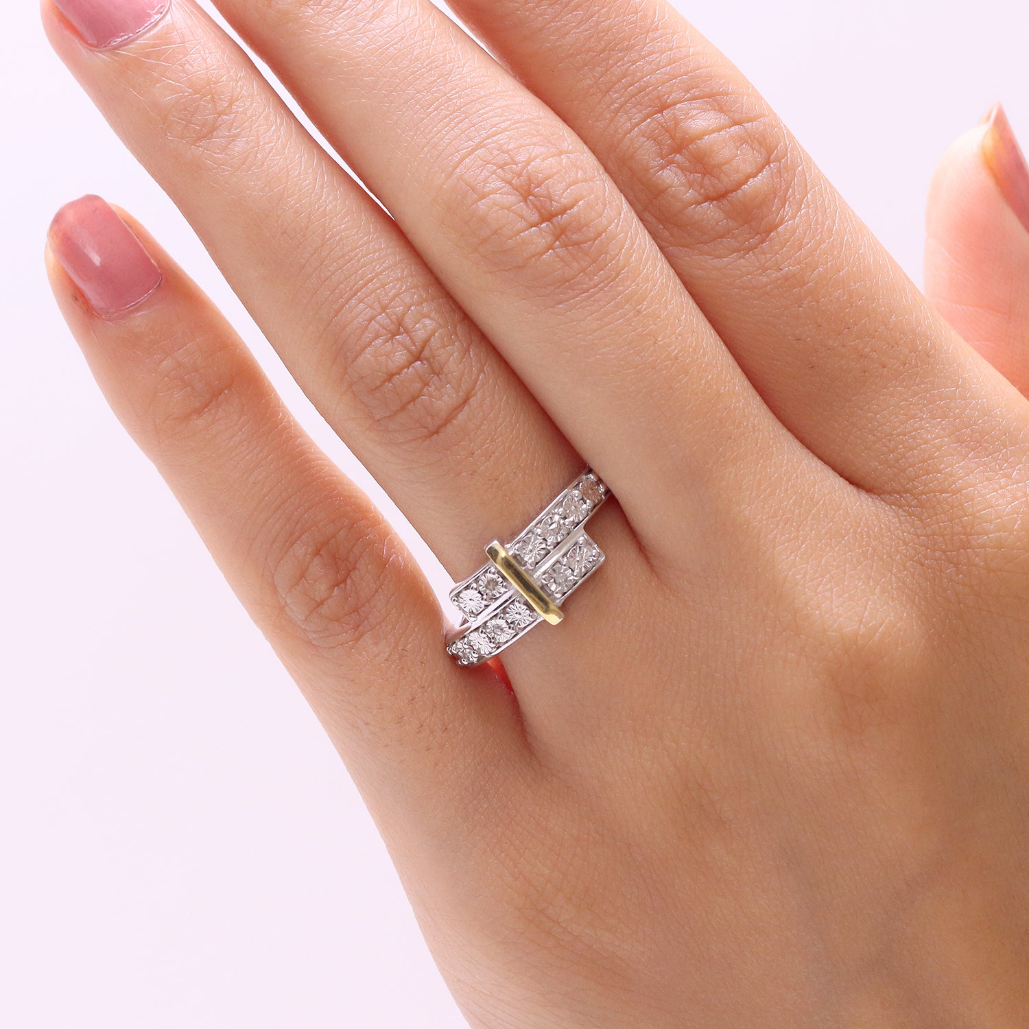 Natural White Diamond Bypass Ring in Platinum &amp; Yellow Pen Plating 8528871 2