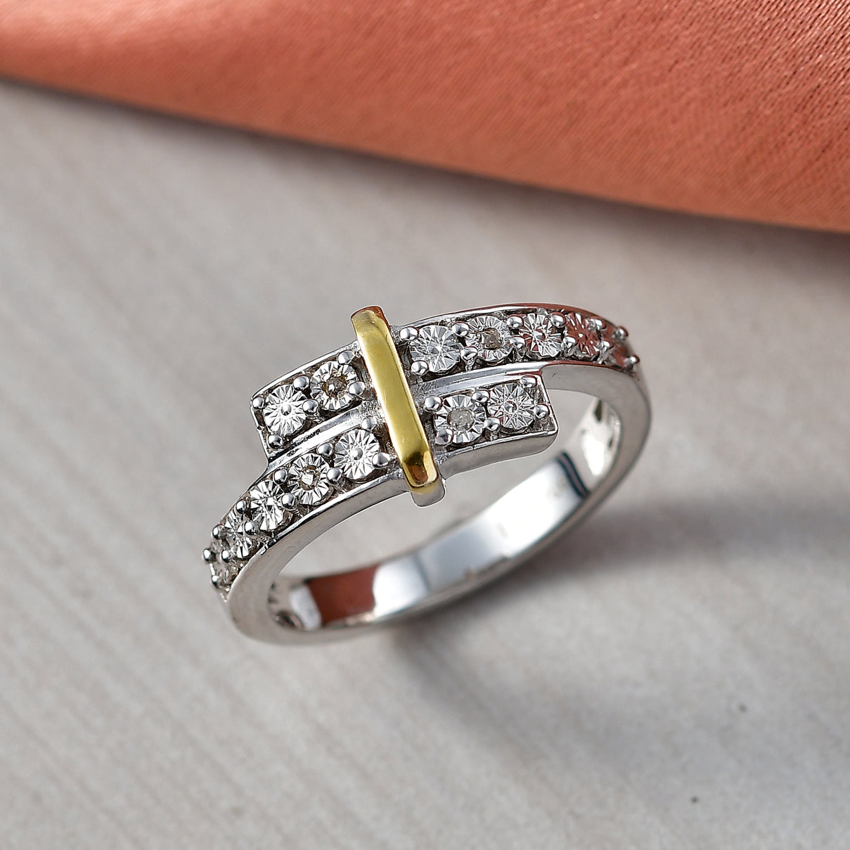 Natural White Diamond Bypass Ring in Platinum &amp; Yellow Pen Plating 8528871 3