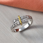 Natural White Diamond Bypass Ring in Platinum & Yellow Pen Plating_8528871_2