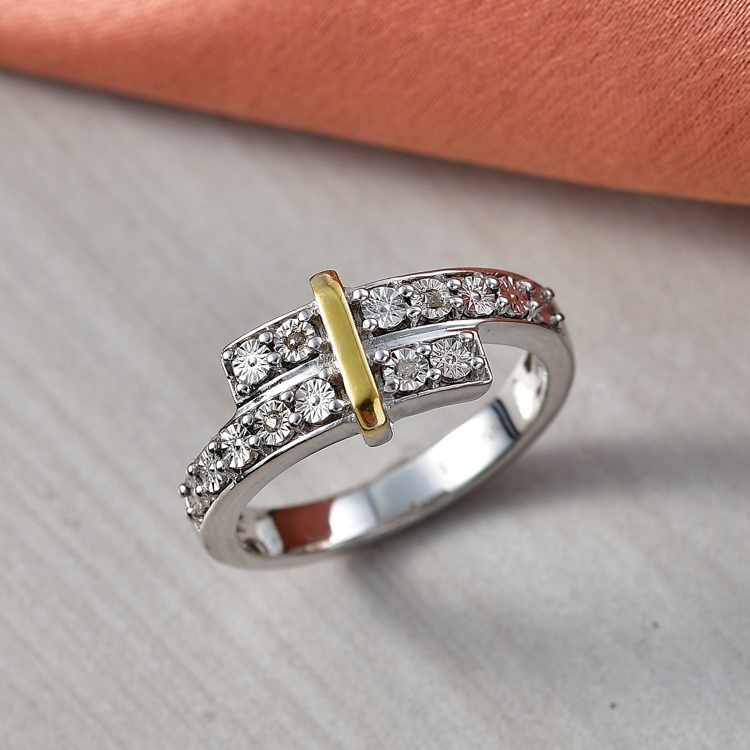 Natural White Diamond Bypass Ring in Platinum &amp; Yellow Pen Plating 8528871 3