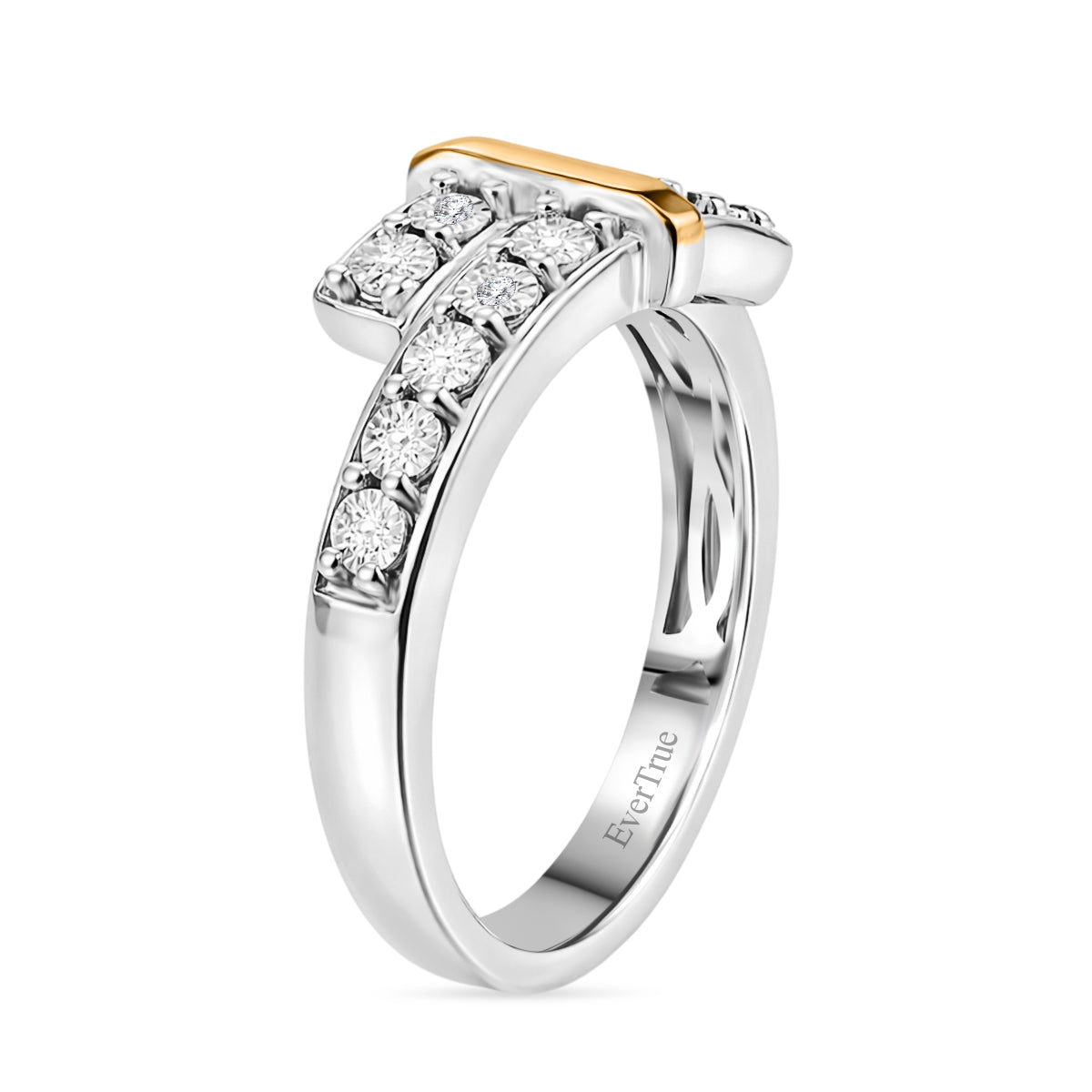 Natural White Diamond Bypass Ring in Platinum &amp; Yellow Pen Plating 8528871 4