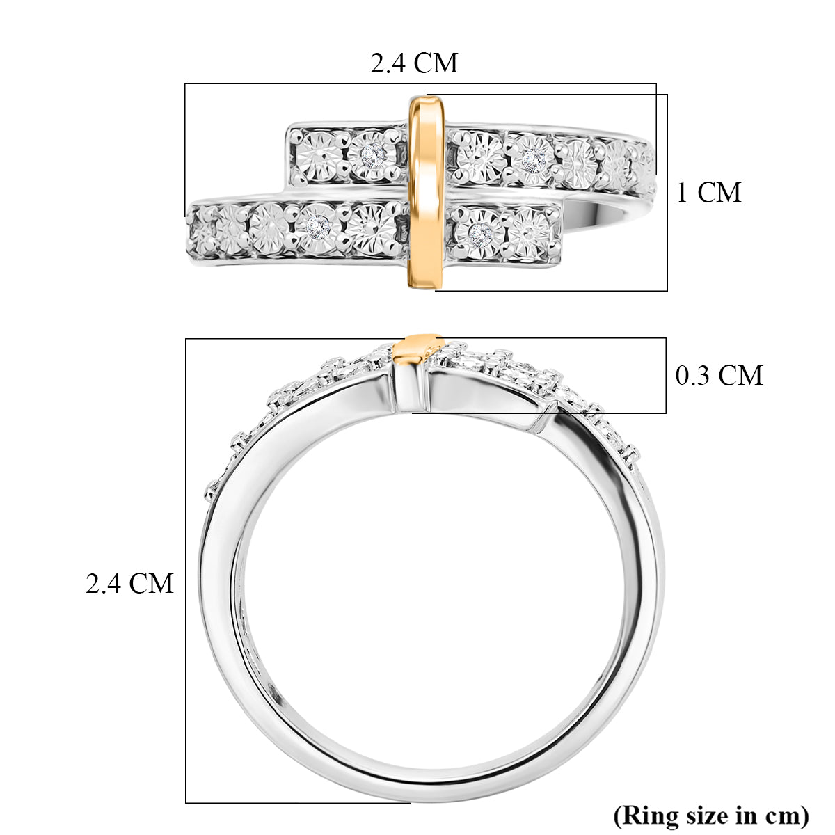 Natural White Diamond Bypass Ring in Platinum &amp; Yellow Pen Plating 8528871 6