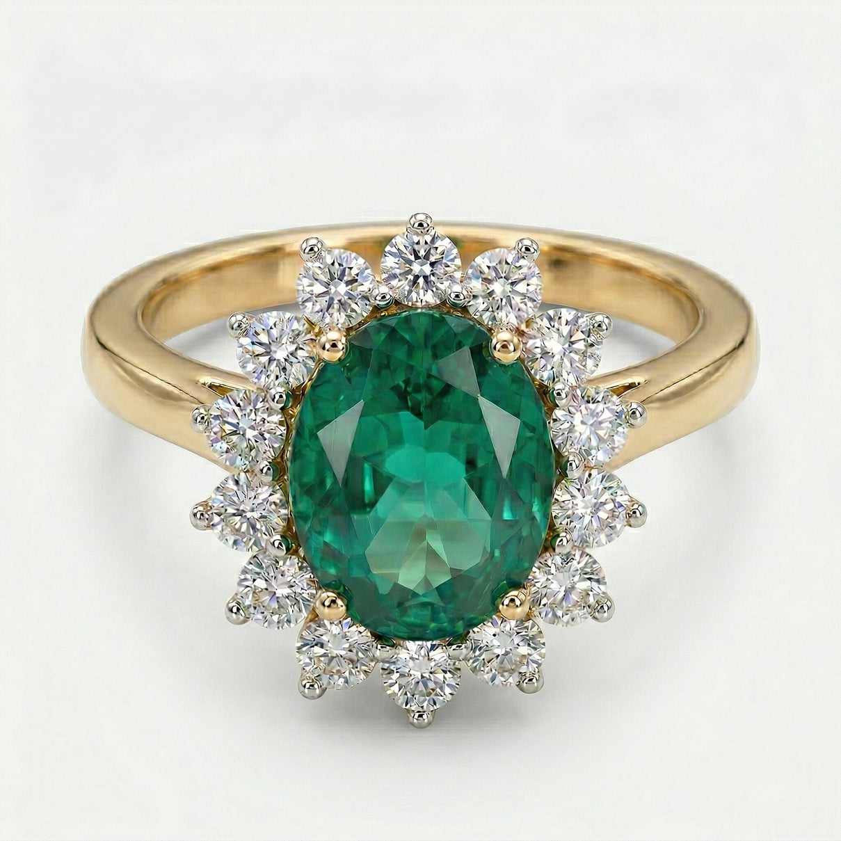 AAA Lab Grown Colombian Emerald and Lab Grown Diamond (SI-G/H 0.75 Cts) Halo Ring in 18K Vermeil Sterling Silver 3.25 Ct. 8528907 0