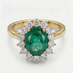 AAA Lab Grown Colombian Emerald and Lab Grown Diamond (SI-G/H 0.75 Cts) Halo Ring in 18K Vermeil Sterling Silver 3.25 Ct._8528907