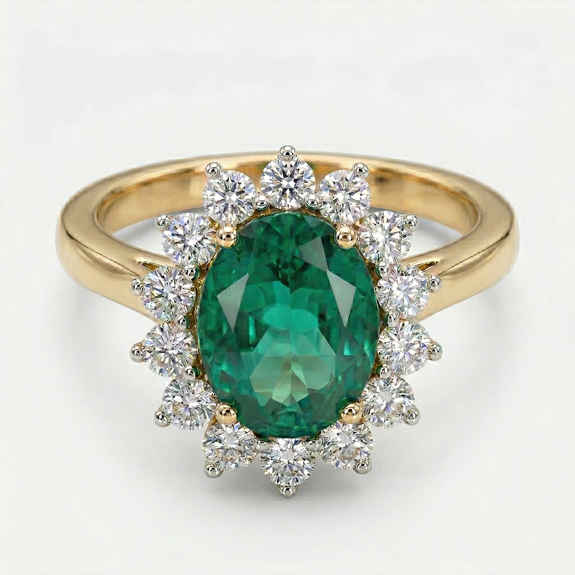 AAA Lab Grown Colombian Emerald and Lab Grown Diamond (SI-G/H 0.75 Cts) Halo Ring in 18K Vermeil Sterling Silver 3.25 Ct. 8528907 0